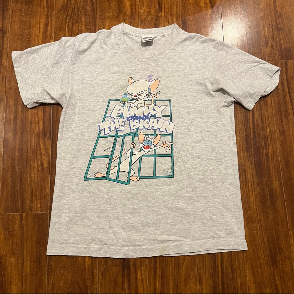 Vintage Pinky And The Brain T Shirt Mens Size M Gray 90s Animaniacs Made In USA